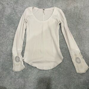 Free People Cream Lace Sleeve Women's Top